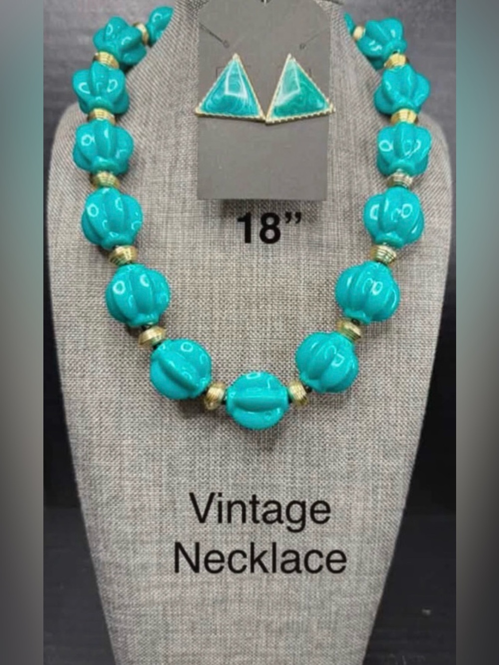 146. Vintage Turquoise Bead Necklace with Gold Accents